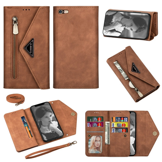 For iPhone 6 Skin Feel Zipper Horizontal Flip Leather Case with Holder & Card Slots & Photo Frame & Lanyard & Long Rope(Brown) - More iPhone Cases by buy2fix | Online Shopping UK | buy2fix