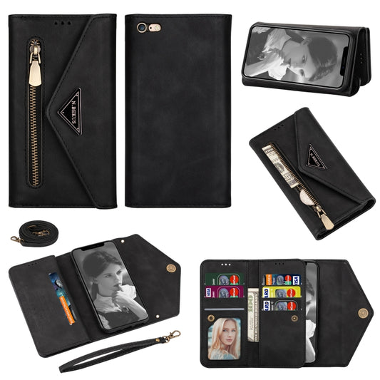For iPhone 6 Plus Skin Feel Zipper Horizontal Flip Leather Case with Holder & Card Slots & Photo Frame & Lanyard & Long Rope(Black) - More iPhone Cases by buy2fix | Online Shopping UK | buy2fix