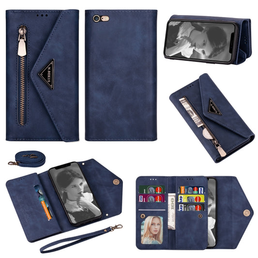 For iPhone 6 Plus Skin Feel Zipper Horizontal Flip Leather Case with Holder & Card Slots & Photo Frame & Lanyard & Long Rope(Blue) - More iPhone Cases by buy2fix | Online Shopping UK | buy2fix