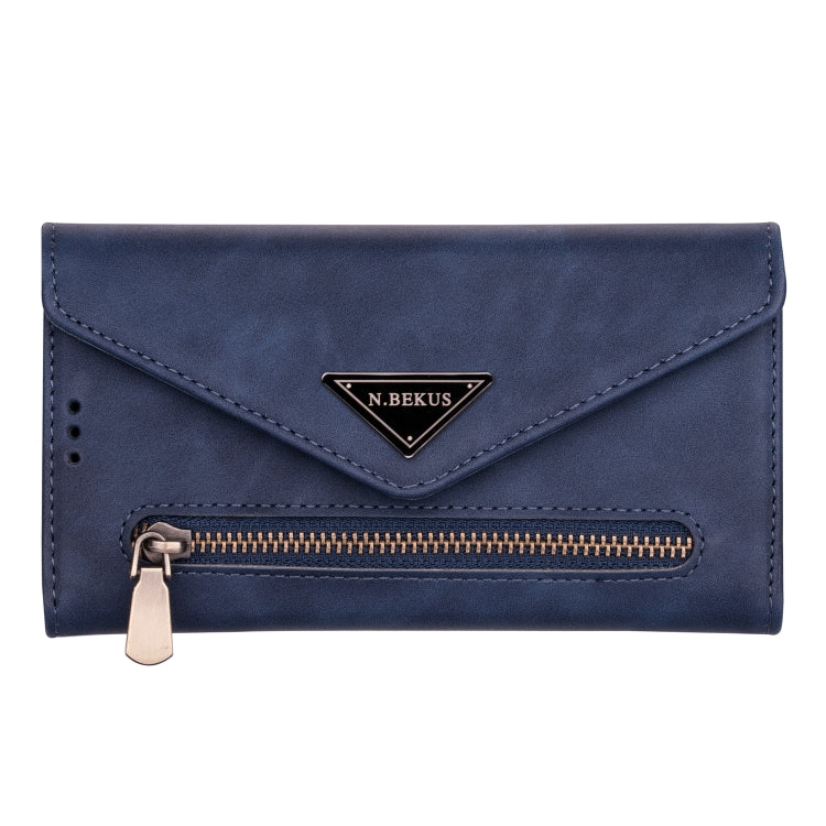 For iPhone 6 Plus Skin Feel Zipper Horizontal Flip Leather Case with Holder & Card Slots & Photo Frame & Lanyard & Long Rope(Blue) - More iPhone Cases by buy2fix | Online Shopping UK | buy2fix