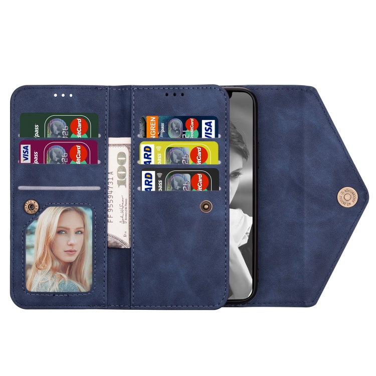 For iPhone 6 Plus Skin Feel Zipper Horizontal Flip Leather Case with Holder & Card Slots & Photo Frame & Lanyard & Long Rope(Blue) - More iPhone Cases by buy2fix | Online Shopping UK | buy2fix