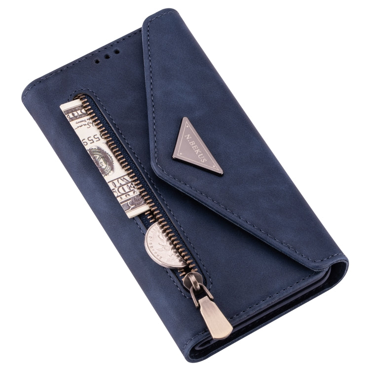 For iPhone 6 Plus Skin Feel Zipper Horizontal Flip Leather Case with Holder & Card Slots & Photo Frame & Lanyard & Long Rope(Blue) - More iPhone Cases by buy2fix | Online Shopping UK | buy2fix