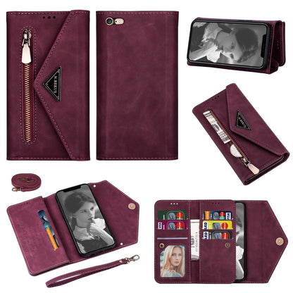 For iPhone 6 Plus Skin Feel Zipper Horizontal Flip Leather Case with Holder & Card Slots & Photo Frame & Lanyard & Long Rope(Wine Red) - More iPhone Cases by buy2fix | Online Shopping UK | buy2fix