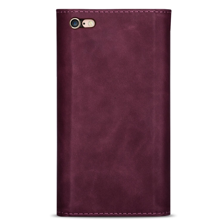 For iPhone 6 Plus Skin Feel Zipper Horizontal Flip Leather Case with Holder & Card Slots & Photo Frame & Lanyard & Long Rope(Wine Red) - More iPhone Cases by buy2fix | Online Shopping UK | buy2fix
