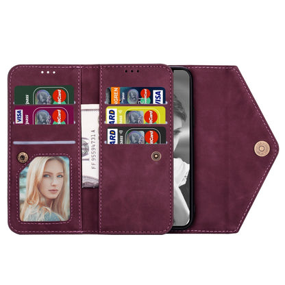 For iPhone 6 Plus Skin Feel Zipper Horizontal Flip Leather Case with Holder & Card Slots & Photo Frame & Lanyard & Long Rope(Wine Red) - More iPhone Cases by buy2fix | Online Shopping UK | buy2fix