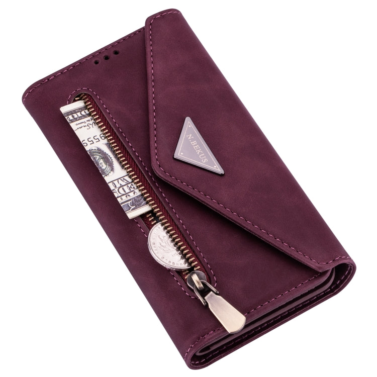 For iPhone 6 Plus Skin Feel Zipper Horizontal Flip Leather Case with Holder & Card Slots & Photo Frame & Lanyard & Long Rope(Wine Red) - More iPhone Cases by buy2fix | Online Shopping UK | buy2fix