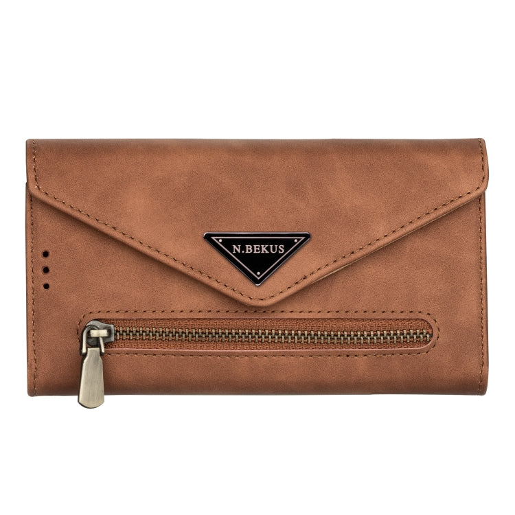 For iPhone 7 / 8 / SE (2020) Skin Feel Zipper Horizontal Flip Leather Case with Holder & Card Slots & Photo Frame & Lanyard & Long Rope(Brown) - More iPhone Cases by buy2fix | Online Shopping UK | buy2fix