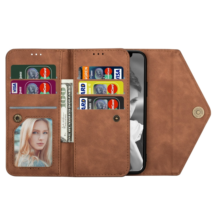 For iPhone 7 / 8 / SE (2020) Skin Feel Zipper Horizontal Flip Leather Case with Holder & Card Slots & Photo Frame & Lanyard & Long Rope(Brown) - More iPhone Cases by buy2fix | Online Shopping UK | buy2fix