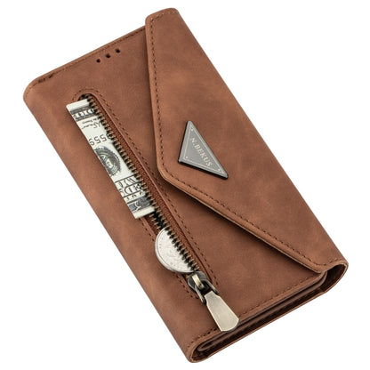 For iPhone 7 / 8 / SE (2020) Skin Feel Zipper Horizontal Flip Leather Case with Holder & Card Slots & Photo Frame & Lanyard & Long Rope(Brown) - More iPhone Cases by buy2fix | Online Shopping UK | buy2fix