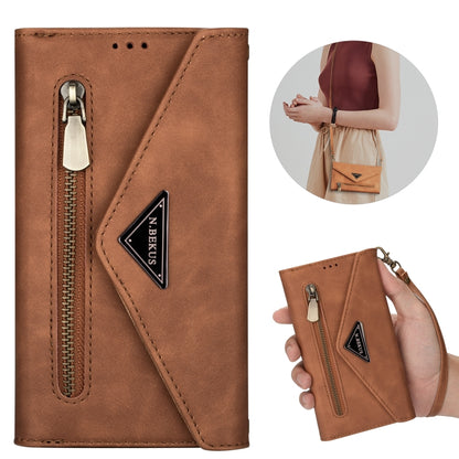 For iPhone 7 / 8 / SE (2020) Skin Feel Zipper Horizontal Flip Leather Case with Holder & Card Slots & Photo Frame & Lanyard & Long Rope(Brown) - More iPhone Cases by buy2fix | Online Shopping UK | buy2fix