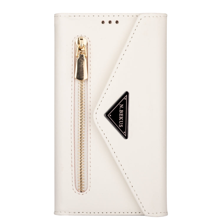 For iPhone 7 / 8 / SE (2020) Skin Feel Zipper Horizontal Flip Leather Case with Holder & Card Slots & Photo Frame & Lanyard & Long Rope(White) - More iPhone Cases by buy2fix | Online Shopping UK | buy2fix