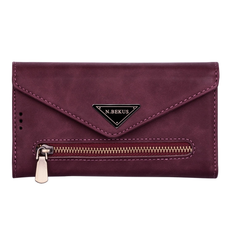 For iPhone 7 Plus / 8 Plus Skin Feel Zipper Horizontal Flip Leather Case with Holder & Card Slots & Photo Frame & Lanyard & Long Rope(Wine Red) - More iPhone Cases by buy2fix | Online Shopping UK | buy2fix