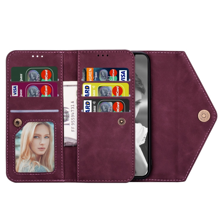 For iPhone 7 Plus / 8 Plus Skin Feel Zipper Horizontal Flip Leather Case with Holder & Card Slots & Photo Frame & Lanyard & Long Rope(Wine Red) - More iPhone Cases by buy2fix | Online Shopping UK | buy2fix