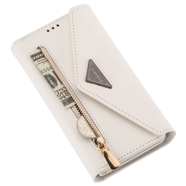 For iPhone 7 Plus / 8 Plus Skin Feel Zipper Horizontal Flip Leather Case with Holder & Card Slots & Photo Frame & Lanyard & Long Rope(White) - More iPhone Cases by buy2fix | Online Shopping UK | buy2fix