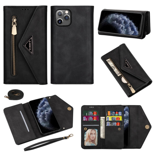 For iPhone 11 Pro Skin Feel Zipper Horizontal Flip Leather Case with Holder & Card Slots & Photo Frame & Lanyard & Long Rope(Black) - iPhone 11 Pro Cases by buy2fix | Online Shopping UK | buy2fix