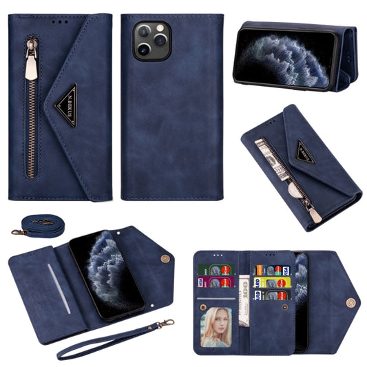 For iPhone 11 Pro Skin Feel Zipper Horizontal Flip Leather Case with Holder & Card Slots & Photo Frame & Lanyard & Long Rope(Blue) - iPhone 11 Pro Cases by buy2fix | Online Shopping UK | buy2fix