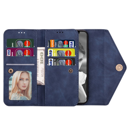 For iPhone 11 Pro Skin Feel Zipper Horizontal Flip Leather Case with Holder & Card Slots & Photo Frame & Lanyard & Long Rope(Blue) - iPhone 11 Pro Cases by buy2fix | Online Shopping UK | buy2fix