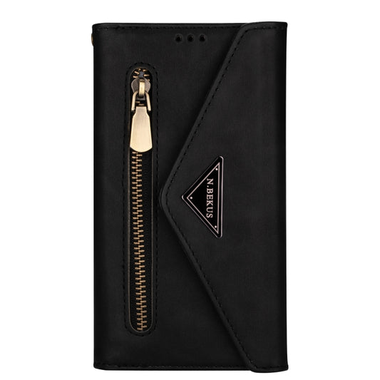 For iPhone XS / X Skin Feel Zipper Horizontal Flip Leather Case with Holder & Card Slots & Photo Frame & Lanyard & Long Rope(Black) - More iPhone Cases by buy2fix | Online Shopping UK | buy2fix