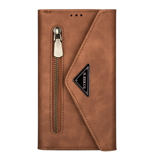 For iPhone XS / X Skin Feel Zipper Horizontal Flip Leather Case with Holder & Card Slots & Photo Frame & Lanyard & Long Rope(Brown) - More iPhone Cases by buy2fix | Online Shopping UK | buy2fix