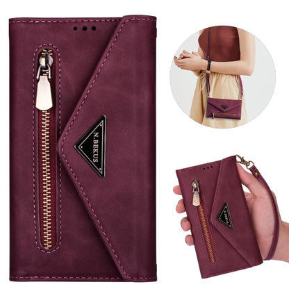 For iPhone XS / X Skin Feel Zipper Horizontal Flip Leather Case with Holder & Card Slots & Photo Frame & Lanyard & Long Rope(Wine Red) - More iPhone Cases by buy2fix | Online Shopping UK | buy2fix