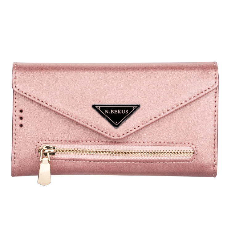 For iPhone XS / X Skin Feel Zipper Horizontal Flip Leather Case with Holder & Card Slots & Photo Frame & Lanyard & Long Rope(Rose Gold) - More iPhone Cases by buy2fix | Online Shopping UK | buy2fix