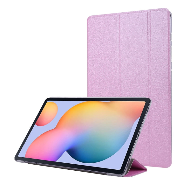 For Samsung Galaxy Tab S8 / Galaxy Tab S7 / T870 Silk Texture Three-fold Horizontal Flip Leather Case with Holder & Pen Slot(Pink) by buy2fix