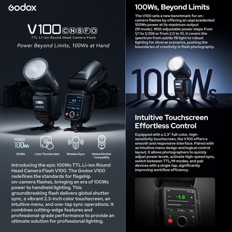 Godox V100 Round Head TTL Flash Speedlite For Canon(Plug) - Shoe Mount Flashes by Godox | Online Shopping UK | buy2fix