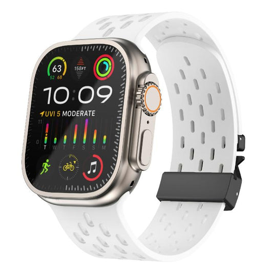 For Apple Watch 46mm / 49mm / 45mm / 44mm Kalebol Mesh Umbrella Buckle Silicone Watch Strap(White) - Watch Bands by Kalebol | Online Shopping UK | buy2fix