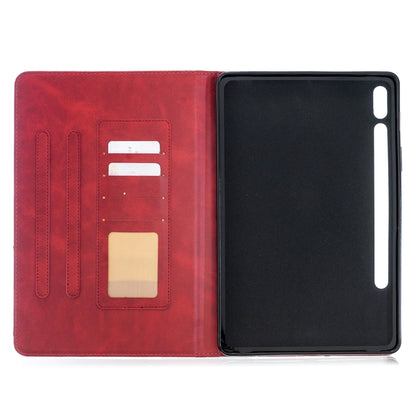 For Samsung Galaxy Tab S8 / Galaxy Tab S7 T870 Rhombus Texture Horizontal Flip Magnetic Leather Case with Holder & Card Slots(Red) by buy2fix