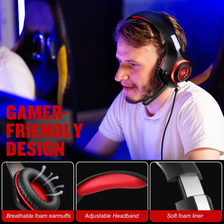 KOTION EACH GS400 Omni-directional Mic Gaming Headset, Length: About 1.9m(Black Red) - Multimedia Headset by KOTION EACH | Online Shopping UK | buy2fix