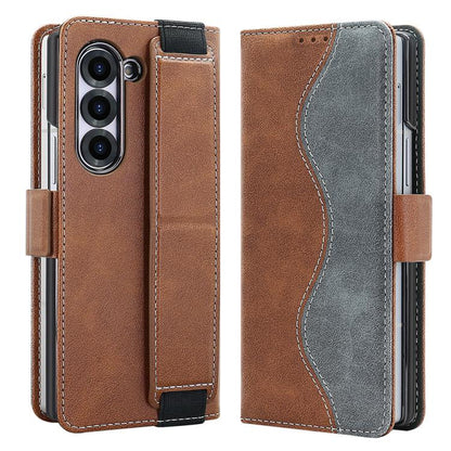 For Samsung Galaxy Z Fold6 VIETAO Integrated Spliced Leather Phone Case with Elastic Bowl Strap(Brown) - Galaxy Z Fold6 5G Cases by VIETAO | Online Shopping UK | buy2fix