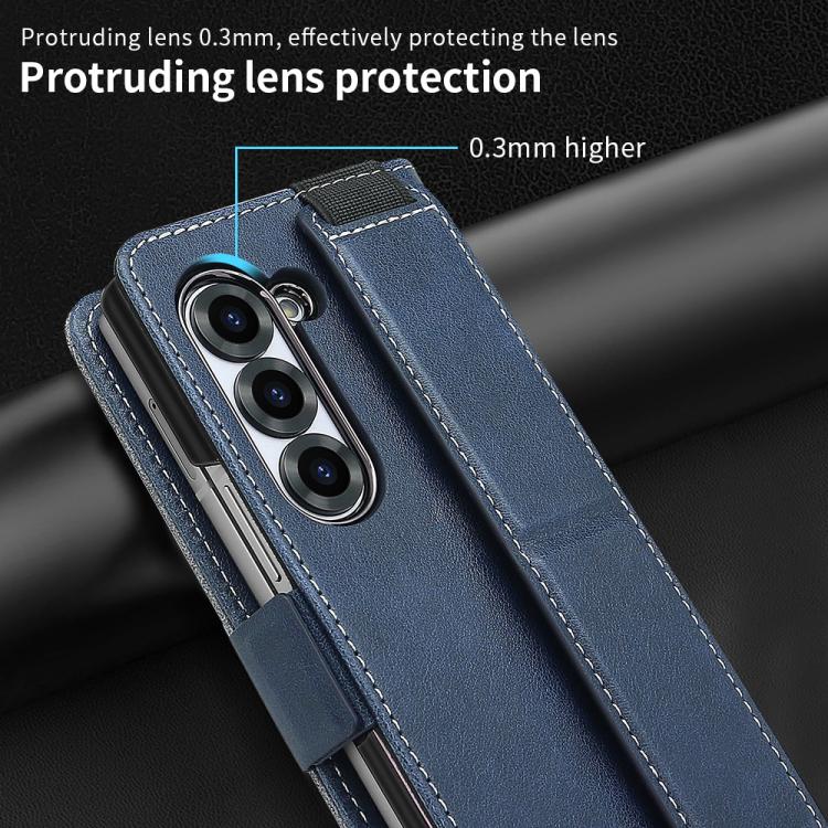 For Samsung Galaxy Z Fold6 VIETAO Integrated Spliced Leather Phone Case with Elastic Bowl Strap(Blue) - Galaxy Z Fold6 5G Cases by VIETAO | Online Shopping UK | buy2fix