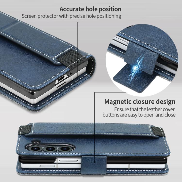 For Samsung Galaxy Z Fold6 VIETAO Integrated Spliced Leather Phone Case with Elastic Bowl Strap(Blue) - Galaxy Z Fold6 5G Cases by VIETAO | Online Shopping UK | buy2fix