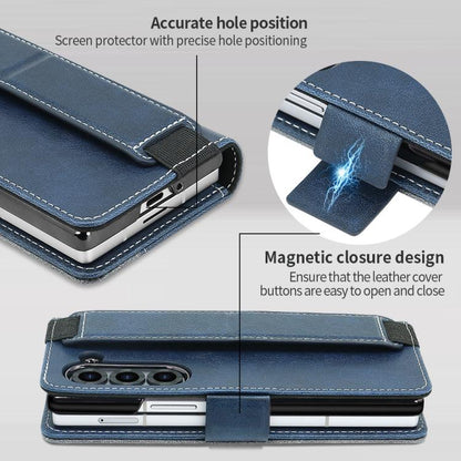 For Samsung Galaxy Z Fold6 VIETAO Integrated Spliced Leather Phone Case with Elastic Bowl Strap(Blue) - Galaxy Z Fold6 5G Cases by VIETAO | Online Shopping UK | buy2fix