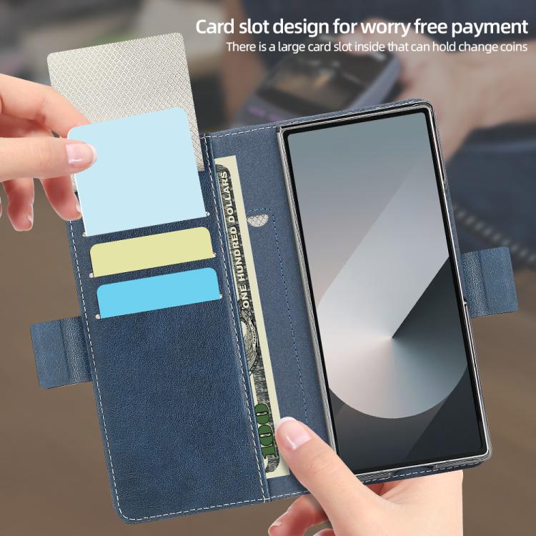 For Samsung Galaxy Z Fold6 VIETAO Integrated Spliced Leather Phone Case with Elastic Bowl Strap(Blue) - Galaxy Z Fold6 5G Cases by VIETAO | Online Shopping UK | buy2fix
