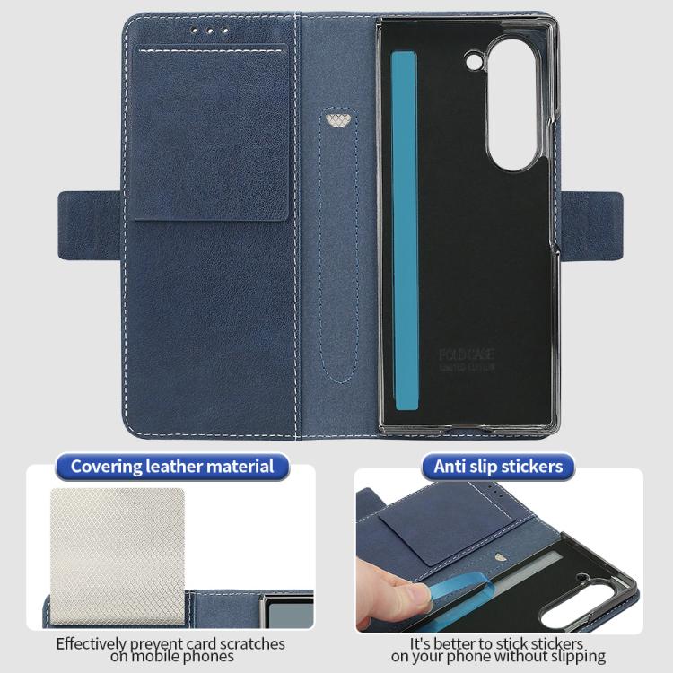 For Samsung Galaxy Z Fold6 VIETAO Integrated Spliced Leather Phone Case with Elastic Bowl Strap(Blue) - Galaxy Z Fold6 5G Cases by VIETAO | Online Shopping UK | buy2fix