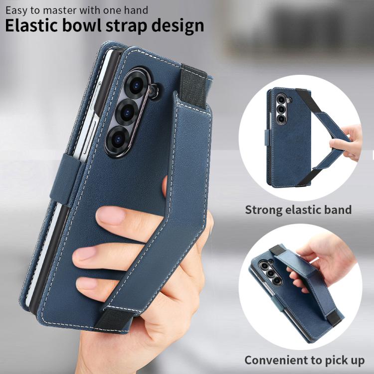 For Samsung Galaxy Z Fold6 VIETAO Integrated Spliced Leather Phone Case with Elastic Bowl Strap(Blue) - Galaxy Z Fold6 5G Cases by VIETAO | Online Shopping UK | buy2fix