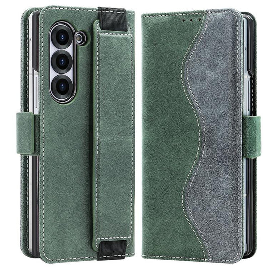 For Samsung Galaxy Z Fold6 VIETAO Integrated Spliced Leather Phone Case with Elastic Bowl Strap(Green) - Galaxy Z Fold6 5G Cases by VIETAO | Online Shopping UK | buy2fix