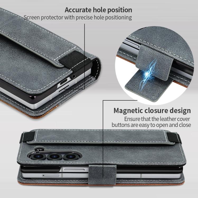 For Samsung Galaxy Z Fold6 VIETAO Integrated Spliced Leather Phone Case with Elastic Bowl Strap(Gray) - Galaxy Z Fold6 5G Cases by VIETAO | Online Shopping UK | buy2fix