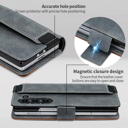 For Samsung Galaxy Z Fold6 VIETAO Integrated Spliced Leather Phone Case with Elastic Bowl Strap(Gray) - Galaxy Z Fold6 5G Cases by VIETAO | Online Shopping UK | buy2fix