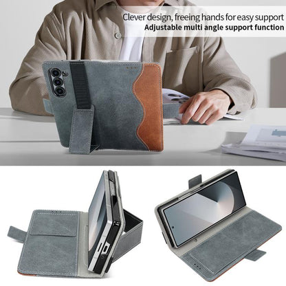 For Samsung Galaxy Z Fold6 VIETAO Integrated Spliced Leather Phone Case with Elastic Bowl Strap(Gray) - Galaxy Z Fold6 5G Cases by VIETAO | Online Shopping UK | buy2fix