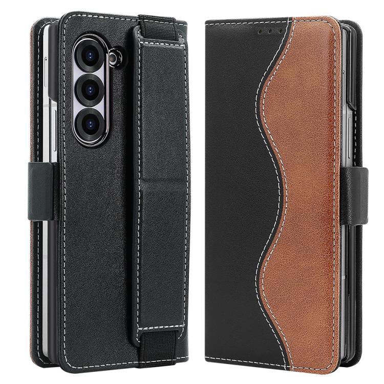 For Samsung Galaxy Z Fold5 VIETAO Integrated Spliced Leather Phone Case with Elastic Bowl Strap(Black) - Galaxy Z Fold5 Cases by VIETAO | Online Shopping UK | buy2fix