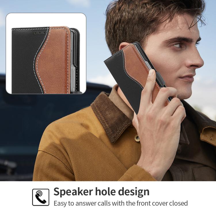 For Samsung Galaxy Z Fold5 VIETAO Integrated Spliced Leather Phone Case with Elastic Bowl Strap(Black) - Galaxy Z Fold5 Cases by VIETAO | Online Shopping UK | buy2fix