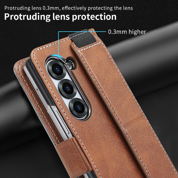 For Samsung Galaxy Z Fold5 VIETAO Integrated Spliced Leather Phone Case with Elastic Bowl Strap(Brown) - Galaxy Z Fold5 Cases by VIETAO | Online Shopping UK | buy2fix