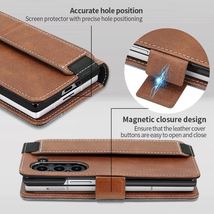 For Samsung Galaxy Z Fold5 VIETAO Integrated Spliced Leather Phone Case with Elastic Bowl Strap(Brown) - Galaxy Z Fold5 Cases by VIETAO | Online Shopping UK | buy2fix