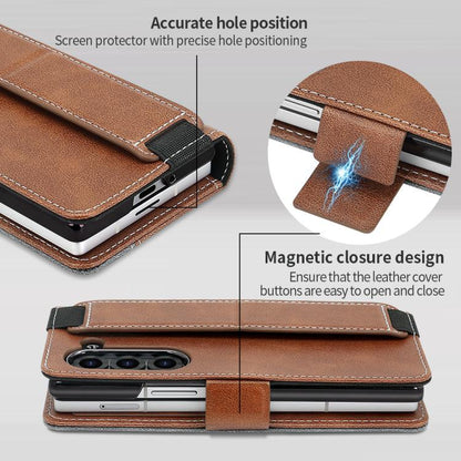 For Samsung Galaxy Z Fold5 VIETAO Integrated Spliced Leather Phone Case with Elastic Bowl Strap(Brown) - Galaxy Z Fold5 Cases by VIETAO | Online Shopping UK | buy2fix