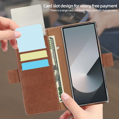 For Samsung Galaxy Z Fold5 VIETAO Integrated Spliced Leather Phone Case with Elastic Bowl Strap(Brown) - Galaxy Z Fold5 Cases by VIETAO | Online Shopping UK | buy2fix