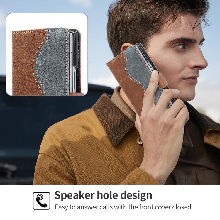 For Samsung Galaxy Z Fold5 VIETAO Integrated Spliced Leather Phone Case with Elastic Bowl Strap(Brown) - Galaxy Z Fold5 Cases by VIETAO | Online Shopping UK | buy2fix