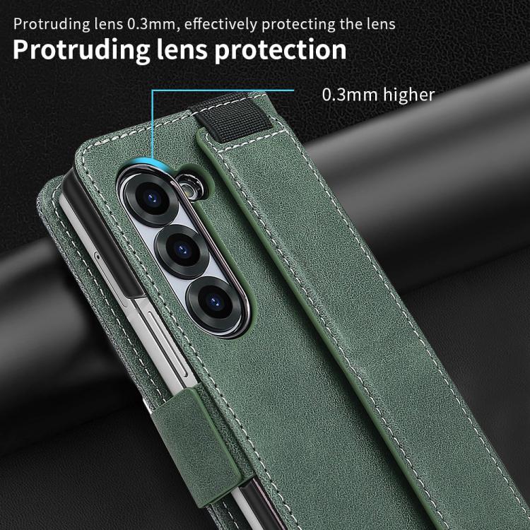 For Samsung Galaxy Z Fold5 VIETAO Integrated Spliced Leather Phone Case with Elastic Bowl Strap(Green) - Galaxy Z Fold5 Cases by VIETAO | Online Shopping UK | buy2fix