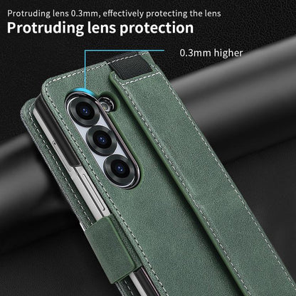 For Samsung Galaxy Z Fold5 VIETAO Integrated Spliced Leather Phone Case with Elastic Bowl Strap(Green) - Galaxy Z Fold5 Cases by VIETAO | Online Shopping UK | buy2fix